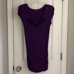 Purple ruched sides blouse with floral across neck line